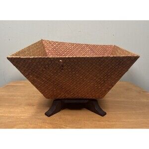 Vintage Via Motif Trapezoid Plant Fiber Basket 12" x 6" Woven Storage Container